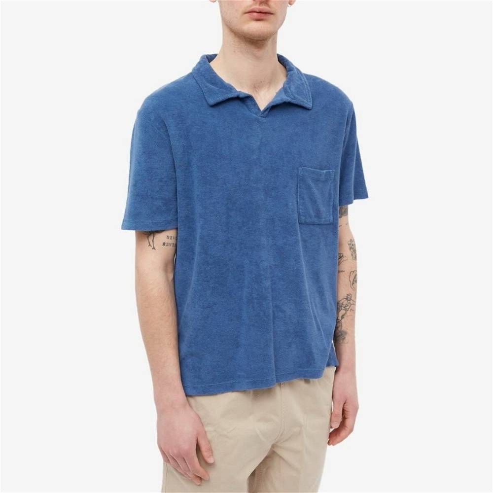 Universal Works - Vacation Polo In Blue Terry Fleece